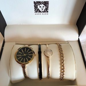 Anne Klein black & gold watch set